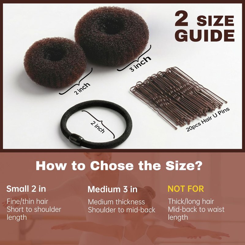 Hair Donut Bun Maker Set - 6 Pcs Firm Hold Bun Shaper Rings for Women | 2 Sizes (Small & Medium) with 5 Hair Ties & 20 U Pins (Brown)
