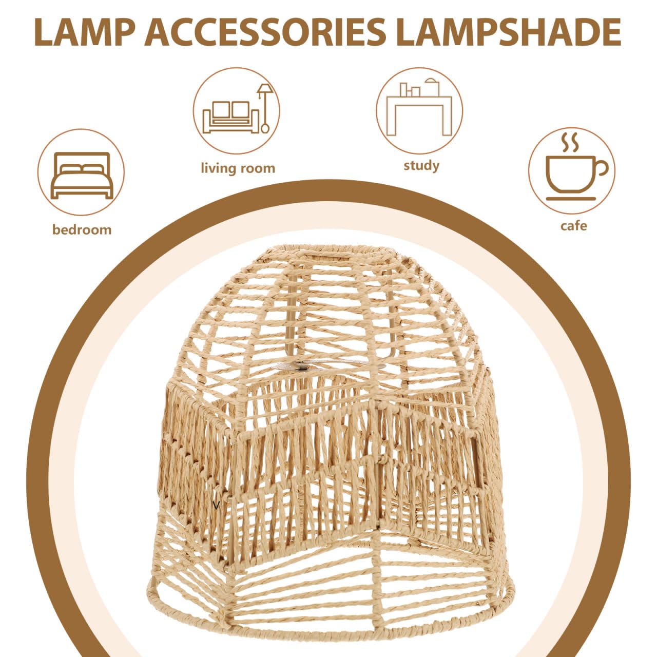 Rattan Lamp Shade, Boho Wicker Woven Pendant Light Lamp Shades Replacement for Chandelier, Floor Table Hanging Light