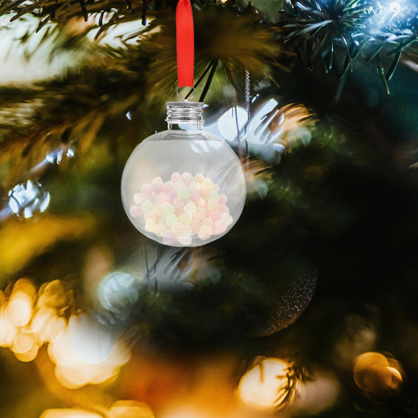 TOVINANNA 10pcs Round Plastic Bottle Shaped Christmas Ornaments Fillable Candy Tree Decorations