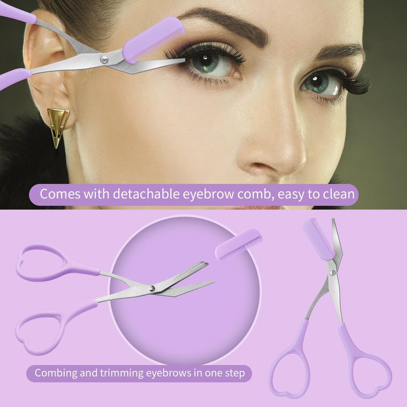 Eyebrow Scissors with Eyebrow Razor,Eyebrow Trimmer with Comb,Non Slip Finger Grips Trimmer Eyebrow Scissors, Hair Removal Beauty Accessories for Men Women (Light Pink, Green, Purple)