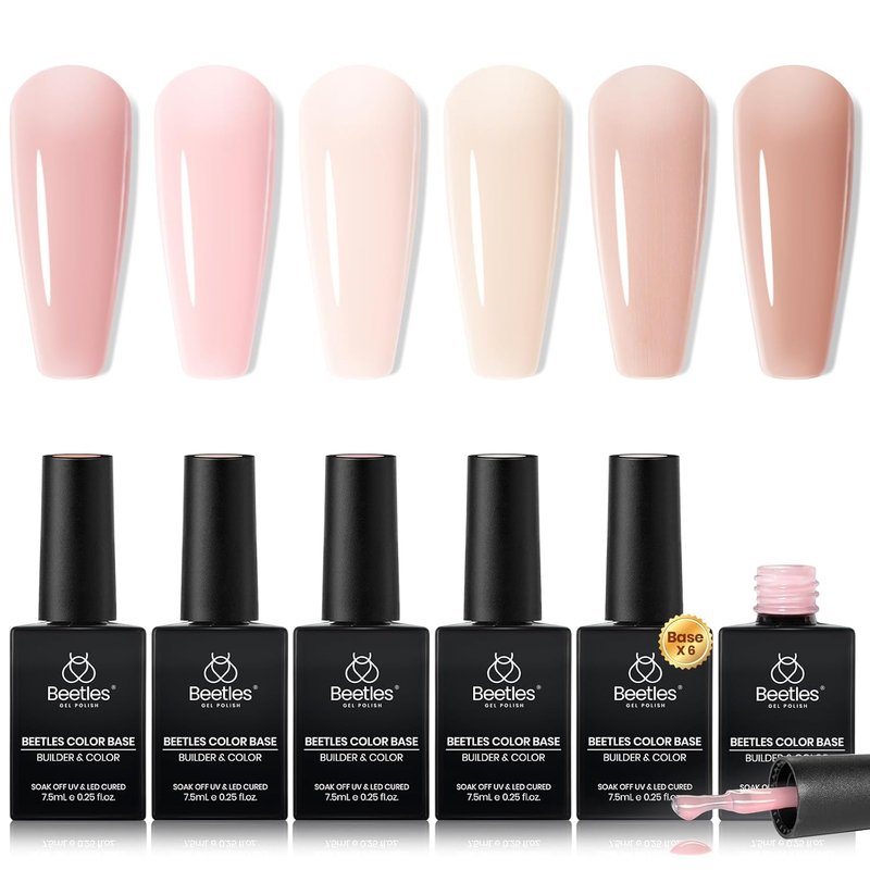 Beetles Rubber Base Gel Nail Polish - 6 Colors Nude & Pink Shades | Flexible UV LED Soak Off for DIY Manicure