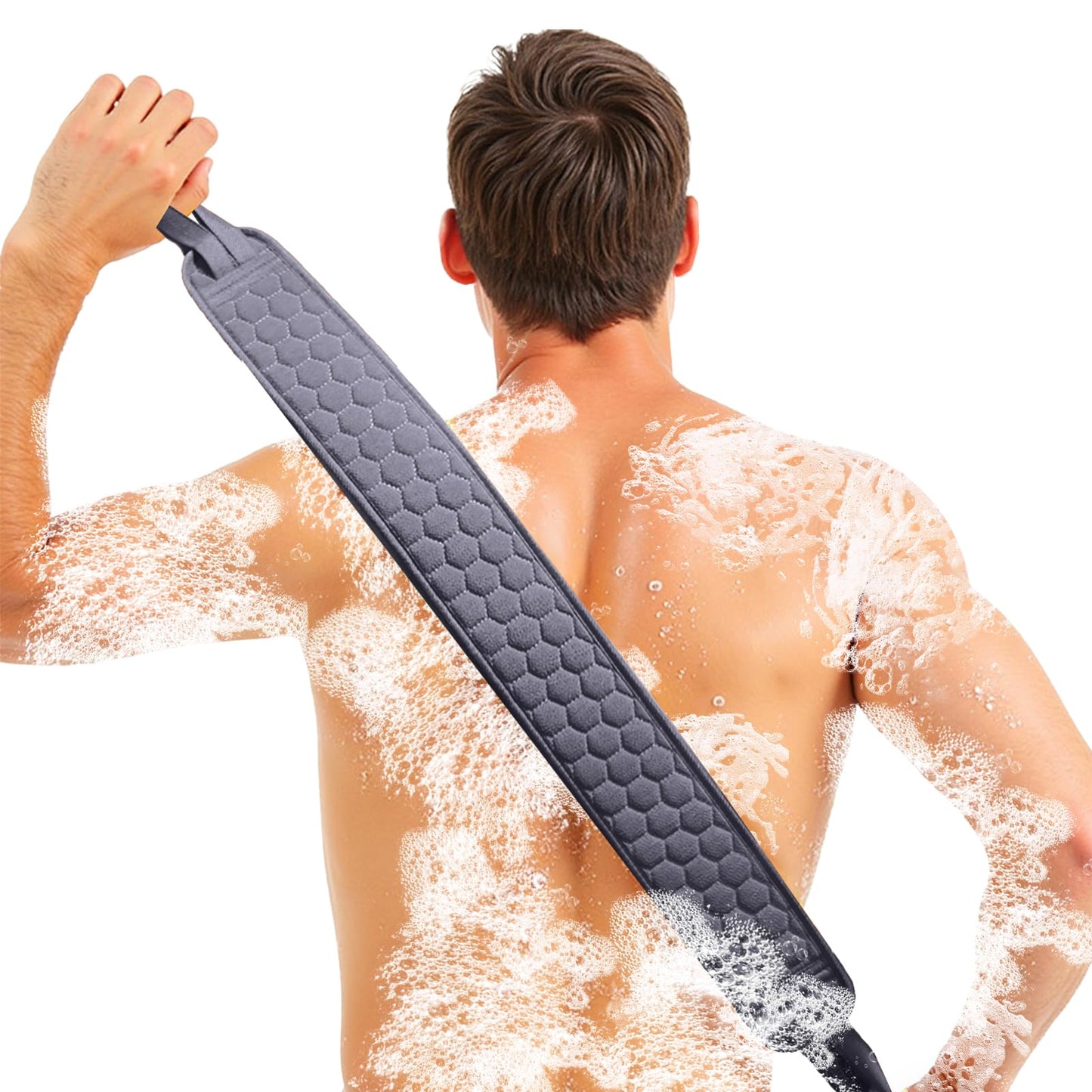 XNXA Back Scrubber for Shower with Handles, 40 Inch Extra Long Double-Sided Exfoliating Bath Strap, Textured Body Washer with Extended Reach for Deep Cleaning (Grey)