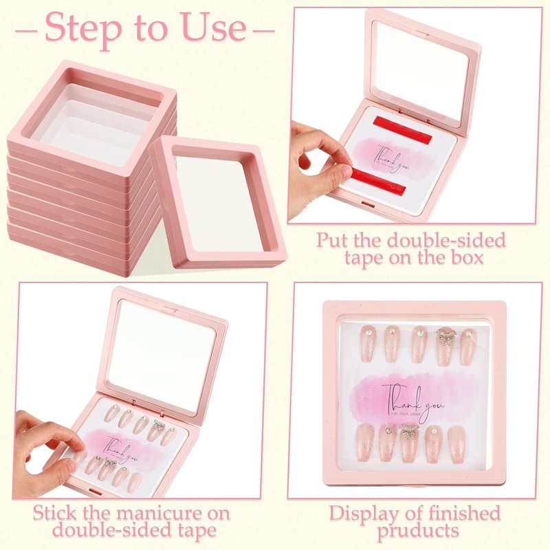 Meekoo Press-On Nail Packaging Box - 30 Pcs with 90 Pcs Double-Sided Tape | Pink Acrylic Storage Case