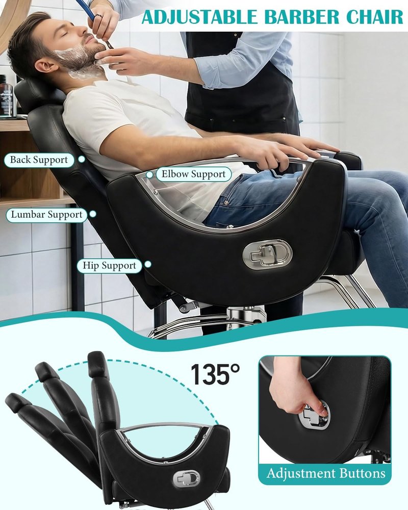 Reclining Barber Salon Chair ,Professional Hair Stylist Chairs for Barbershop Home, 360 Swivel Multi-Function Hairdresser Braiding Styling Chair with Heavy Duty Hydraulic Pump Salon Beauty Spa Tattoo