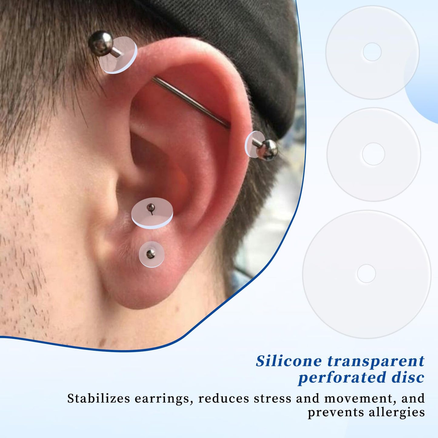 Giantree 30Pcs Clear Piercing Disc, Silicone Perforated Disc for Piercing Bump, 7/9 mm Earring Supports for Keloids Healing Pads Belly Button Piercing Kit Nose Piercing Bump Treatment(30pcs)