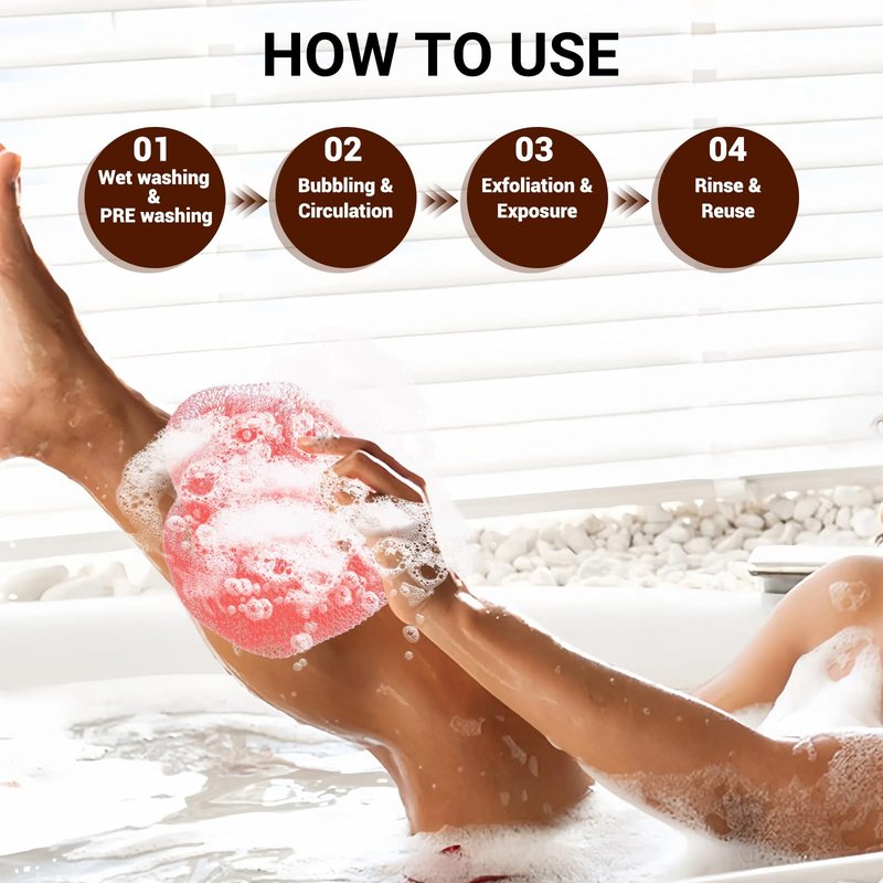 African Net Sponge Authentic for Exfoliating - Extra Knots for Deep Cleansing & Back Scrubbing - Body Scrubber Washcloth for Women & Men - Daily Shower Exfoliator for Smooth, Glowing Skin(Pink)