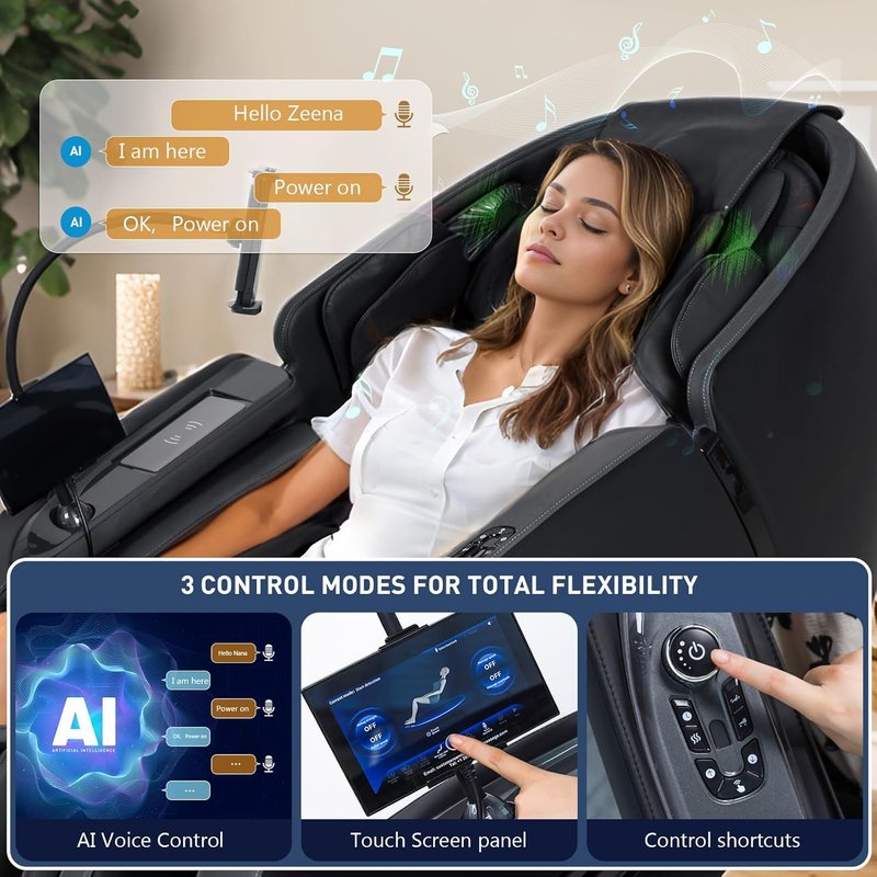 Massage Chair Full Body, 2026 Zero Gravity SL-Track Shiatsu Massage Chair Recliner with 12 Auto Modes, Thai Yoga Stretch, Foot Rollers, Heated Waist & Calf, AI Control & Body Scan, L183 Black