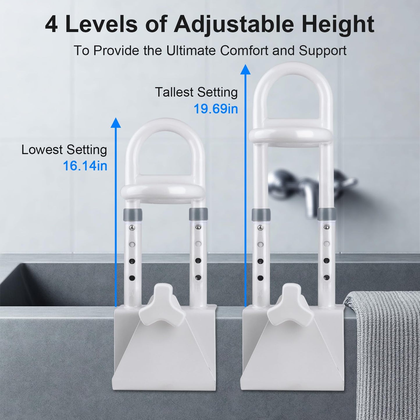 Adjustable Bathtub Safety Rail - Non-Slip Shower Grab Bar Handle, Bathtub Grab bar, Fits 3.15"-6.69" Walls, 300lbs Support, Sturdy Bathtub Safety Rail for Elderly & Disabled