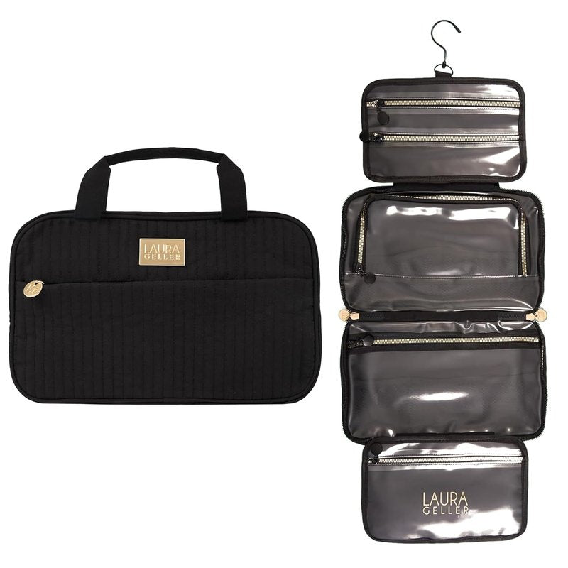 Laura Geller New York Quilted Travel Makeup Bag - Large Capacity Hanging Organizer in Black