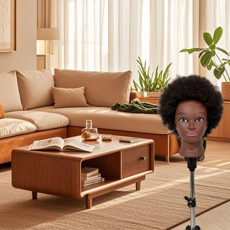 100% Human Hair Afro Curly Black Mannequin Head for Braiding, Cosmetology Training Mannequin Head with Stand for Hair Styling