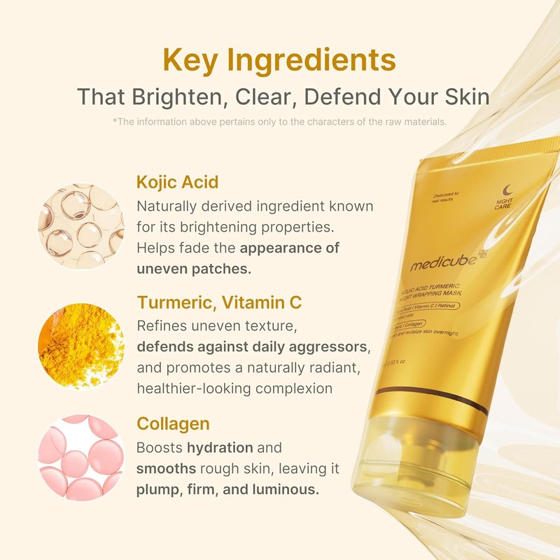 Medicube Wrapping Mask - Kojic Acid, Turmeric & Vitamin C Overnight Peel-Off Facial Mask | Brightens & Defends Against Skin Stress | 2.53 fl. oz.