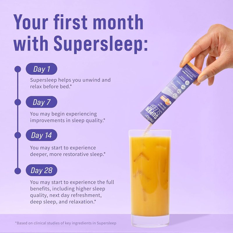 Nello Supersleep Nighttime Sleep Support Drink Mix - Ashwagandha & Magnesium Glycinate | Peach Dream (Pack of 20)