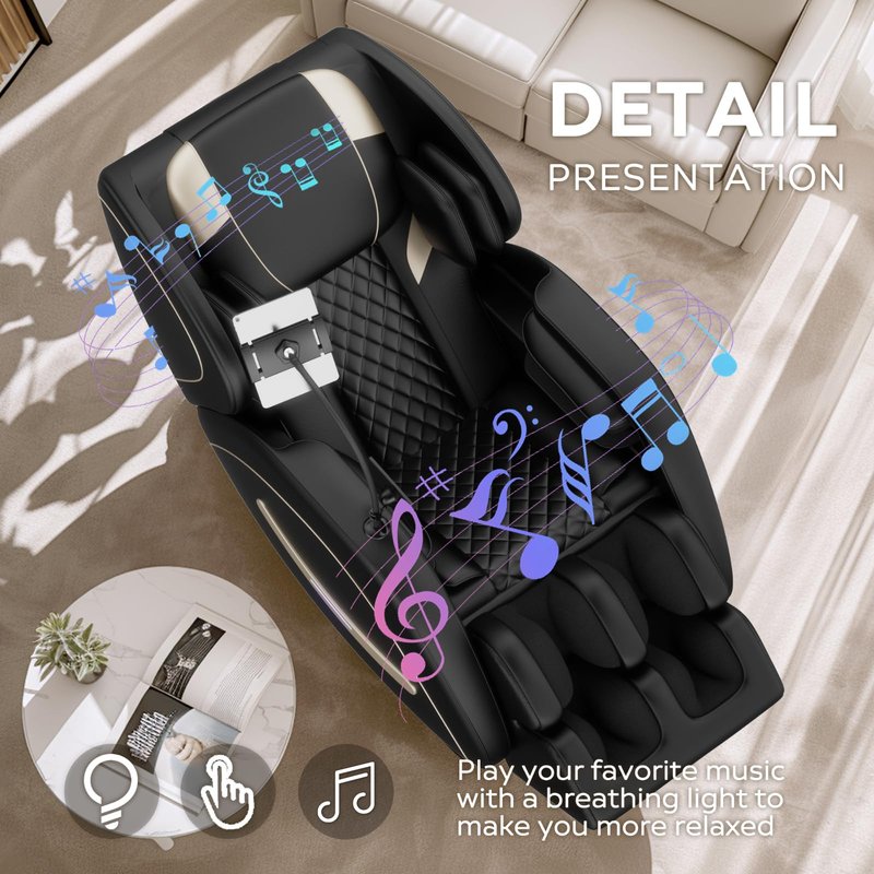 ficsmate Massage Chair Full Body, Zero Gravity Recliner Massage Chair with Back Heat, 6 Fixed Rollers, Foot Massage, Airbags, Bluetooth, Ambient Light for Home and Office
