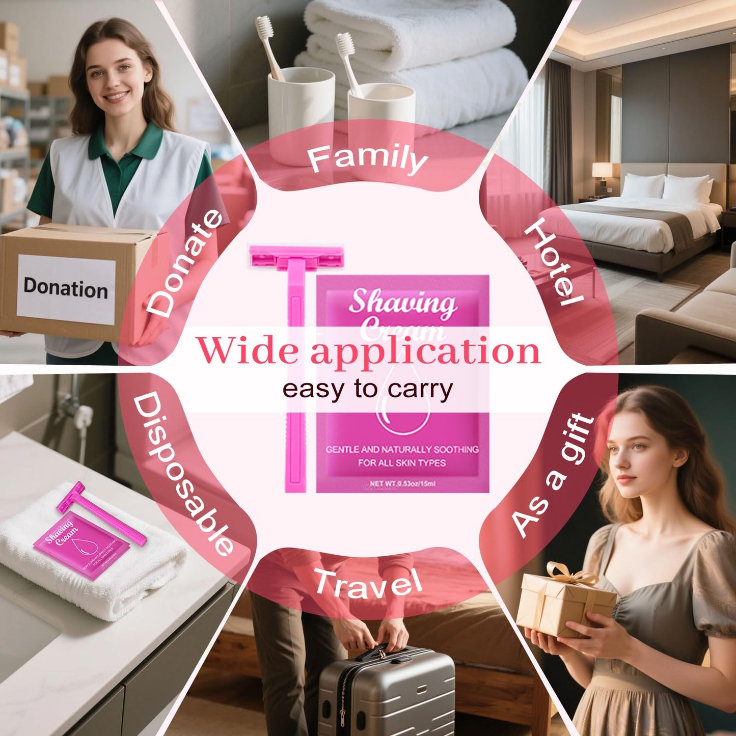 Women's Disposable Razors Individually Wrapped and Womens Shaving Cream Bulk Travel,Twin Blade,Disposable Razors Women Bulk with Clear Safety Cap Care Dry Skin 0.53oz Shave Gel for Travel Guests