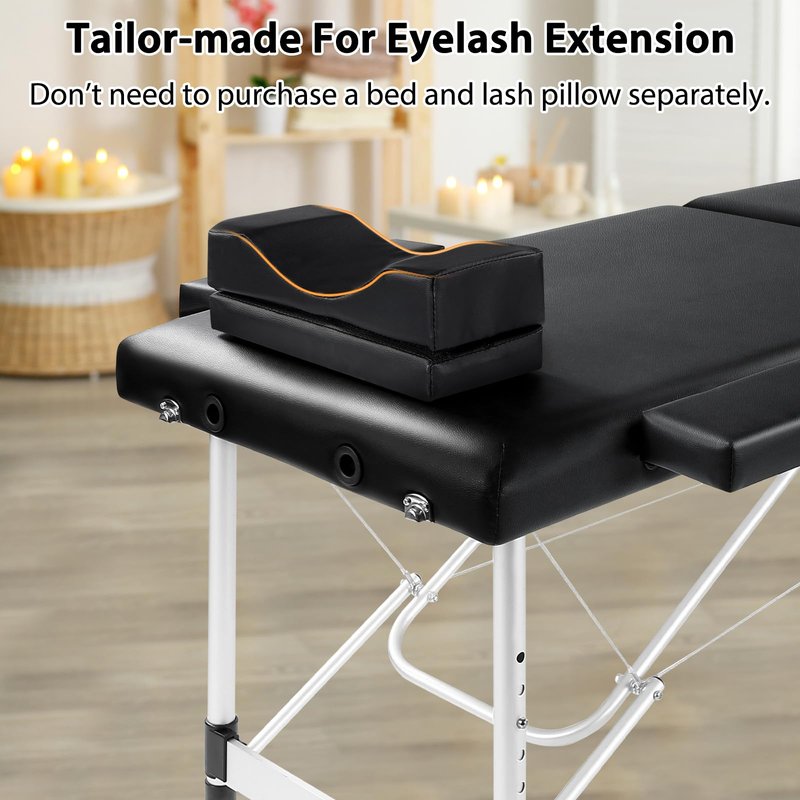 Masajeo Portable Lash Bed for Lash Extensions Massage Table Esthetician Bed Salon Table Spa Bed Height Adjustable Waterproof Aluminum Frame (Black)