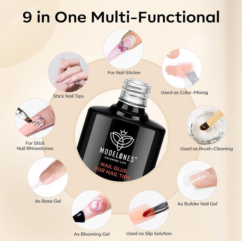 Fake Nail Tips - 510 Pcs Almond Shape Medium Clear | 15 Sizes with 9-in-1 Gel Nail Glue & Prep Dehydrator