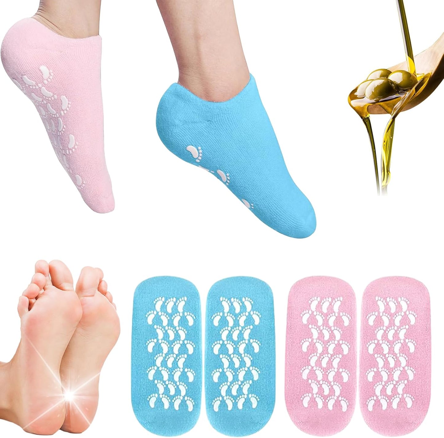 Skiennix Moisturizing Socks - Silicone Gel Socks for Softening Dry Cracked Feet | 2 Pairs