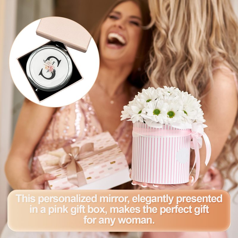 JEKUGOT Monogram Compact Mirror, Personalized Gifts for Women and Girls, Small Pocket Mirror, Personalized Compact Mirrors for Girls, Sister, Wife, Mothers, Birthday Gifts - A