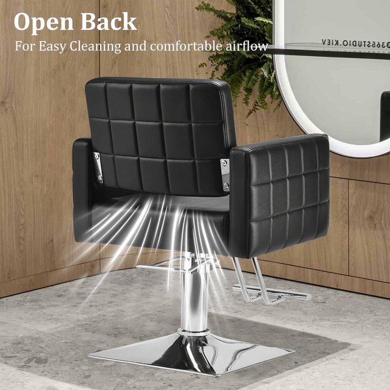 Barber Salon Chair - Heavy Duty Hydraulic Pump, 330 Lbs Capacity | Adjustable Height, 360° Swivel, Soft Leather (Black)