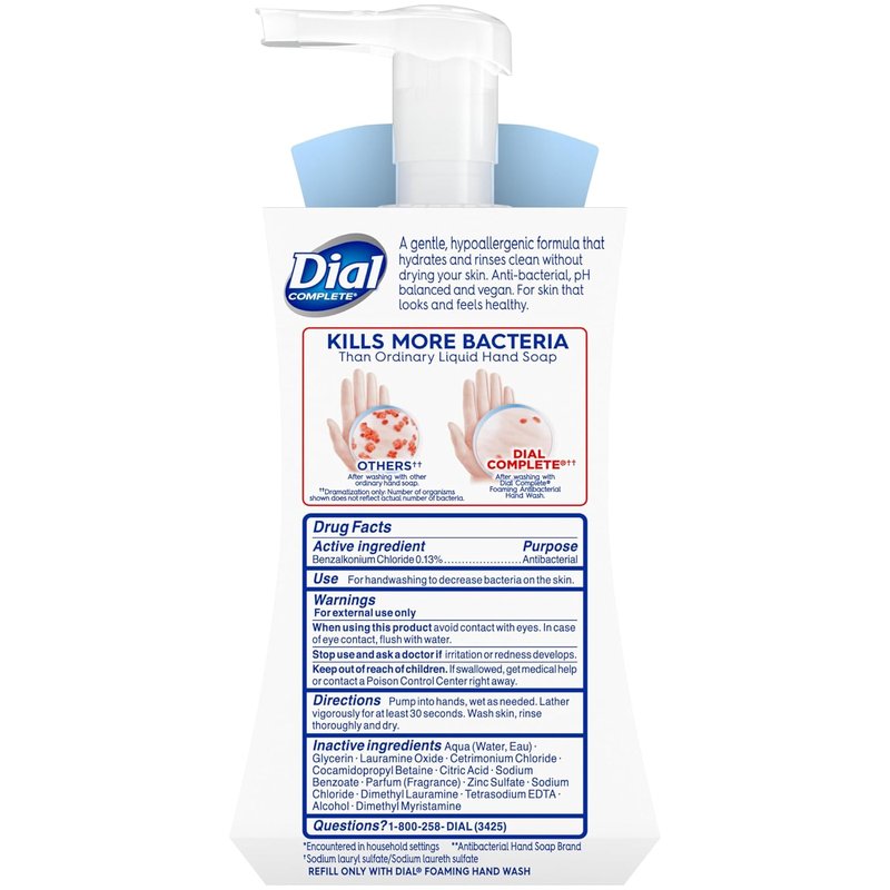 Dial Complete Antibacterial Foaming Hand Wash - Fragrance-Free, 7.5 fl oz | 8 Count Case