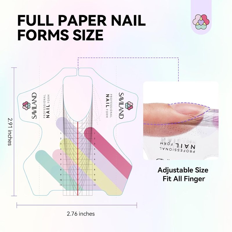 SAVILAND Plus Nail Forms - Reusable Sticky Nail Extension Forms for Builder Gel & Acrylic Nails | Precise Length Guide
