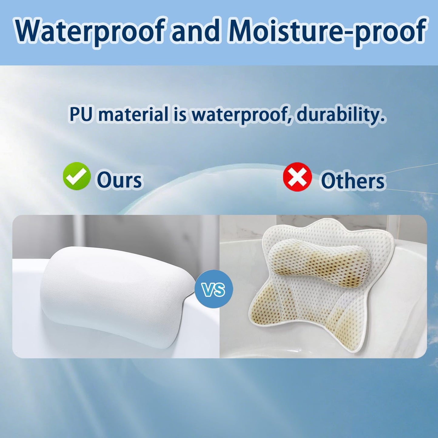Guluto Bath Pillow Bathtub Pillow, Bath Pillows for Tub Head and Neck Support, Waterproof Bath Tub Pillows with Strong Non-Slip Suction Cups, Relaxing Bath Accessories for Soaking, Spa White