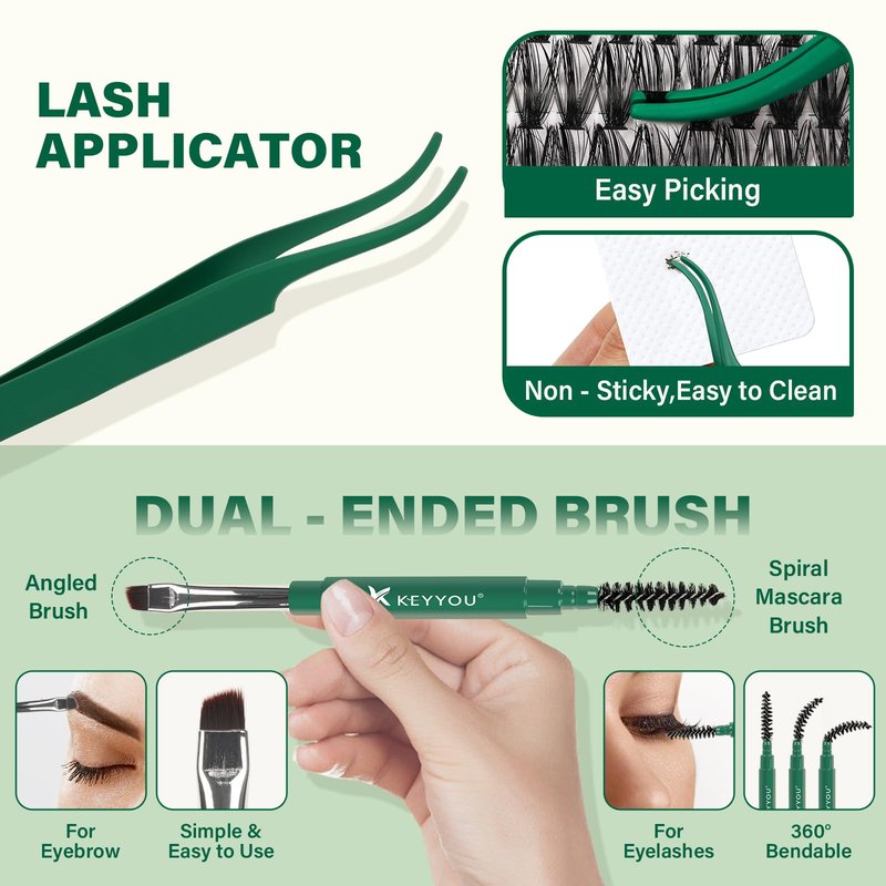 KEYYOU Lash Extension Kit DIY 300Pcs Lash Clusters Kit 40D 0.07 D Curl 9-18MIX Eyelash Extension Kit Individual Lashes Kit with Lash Bond and Seal, Lash Tweezers and Remover for Self Use