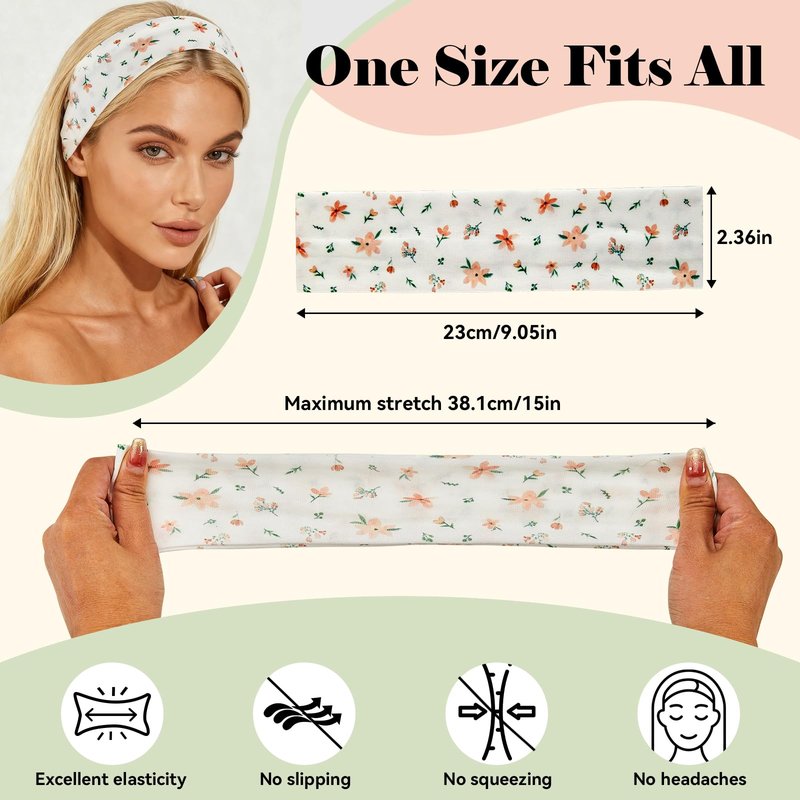 Headbands for Women, Non-Slip Summer-Exclusive Head Bands, Soft Elastic Cotton Wide Hair Bands for Girls, Floral Stripe Heart Thin Hair Accessories for Running, Sports, Workout, Fashion & Daily Wear