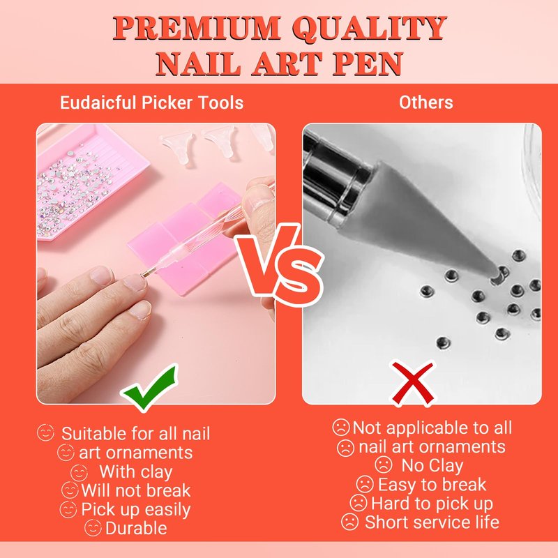 KFHENSOMR Rhinestone Pickup Tool Set: 2 Pcs Rhinestone Picker Handles Dual-Ended Rhinestones Applicator Dotting Tool Pen Shiny Diamond Dot Drill Pen for DIY Home Nail Salon
