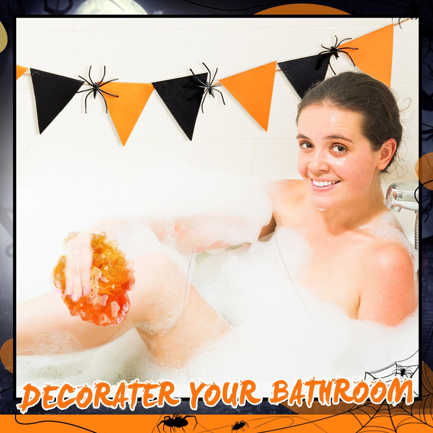 FuWeave 24 Pcs Bath Loofah Sponge Loofah Exfoliating Body Scrubber Shower Sponge 50g Mesh Pouf Balls Gift Basket for Baby Shower Women Men Bathing Accessories Wedding Gift Bucket(Orange,Black)