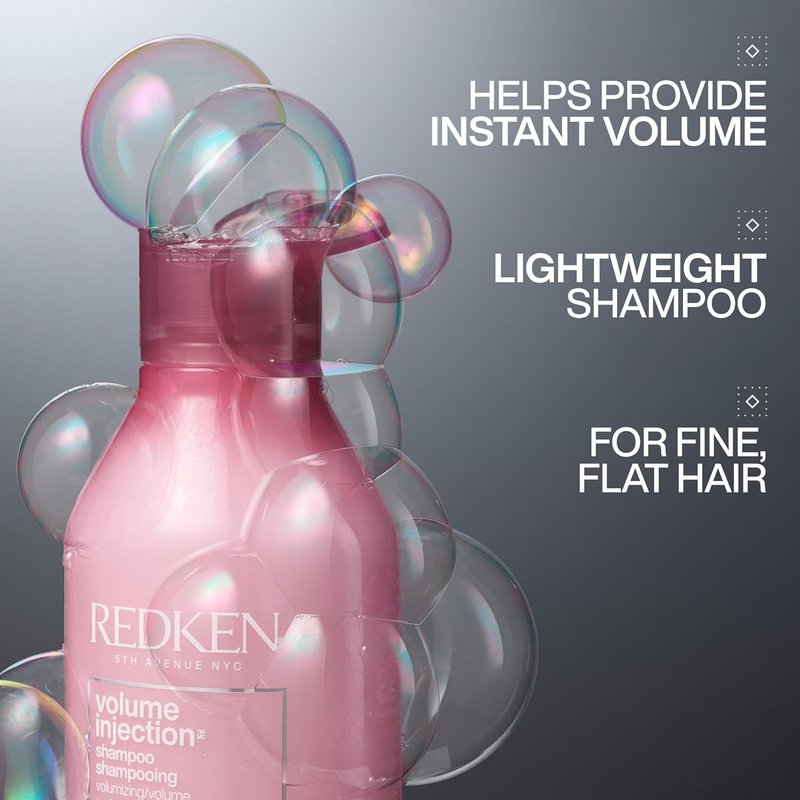 Redken Volume Injection Shampoo for Fine Hair - Volumizing & Detangling Formula | Paraben-Free, Adds Lift & Body