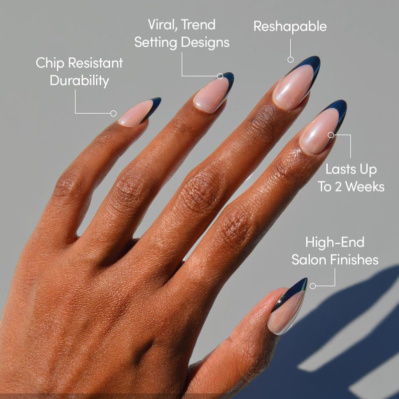 Glamnetic Press On Nails - Medium Almond Fake Nails, Black French Tip Nails, Black Truffle | 15 Sizes - 30 Nail Kit with Glue