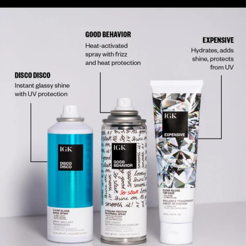 IGK Disco Disco Clear Gloss Shine Spray - High-Shine Finishing Spray with UV Protection | Vegan & Cruelty-Free