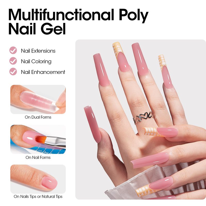 GELLEN Poly Gel Builder Nail Gel for Nail Extension Nail Strengthener, Hema & TPO& TMPTA free, 60g 08 Pink Nude Nails Enhancement Thickening Long-lasting Nail Art Design for Easy DIY at Home Salon