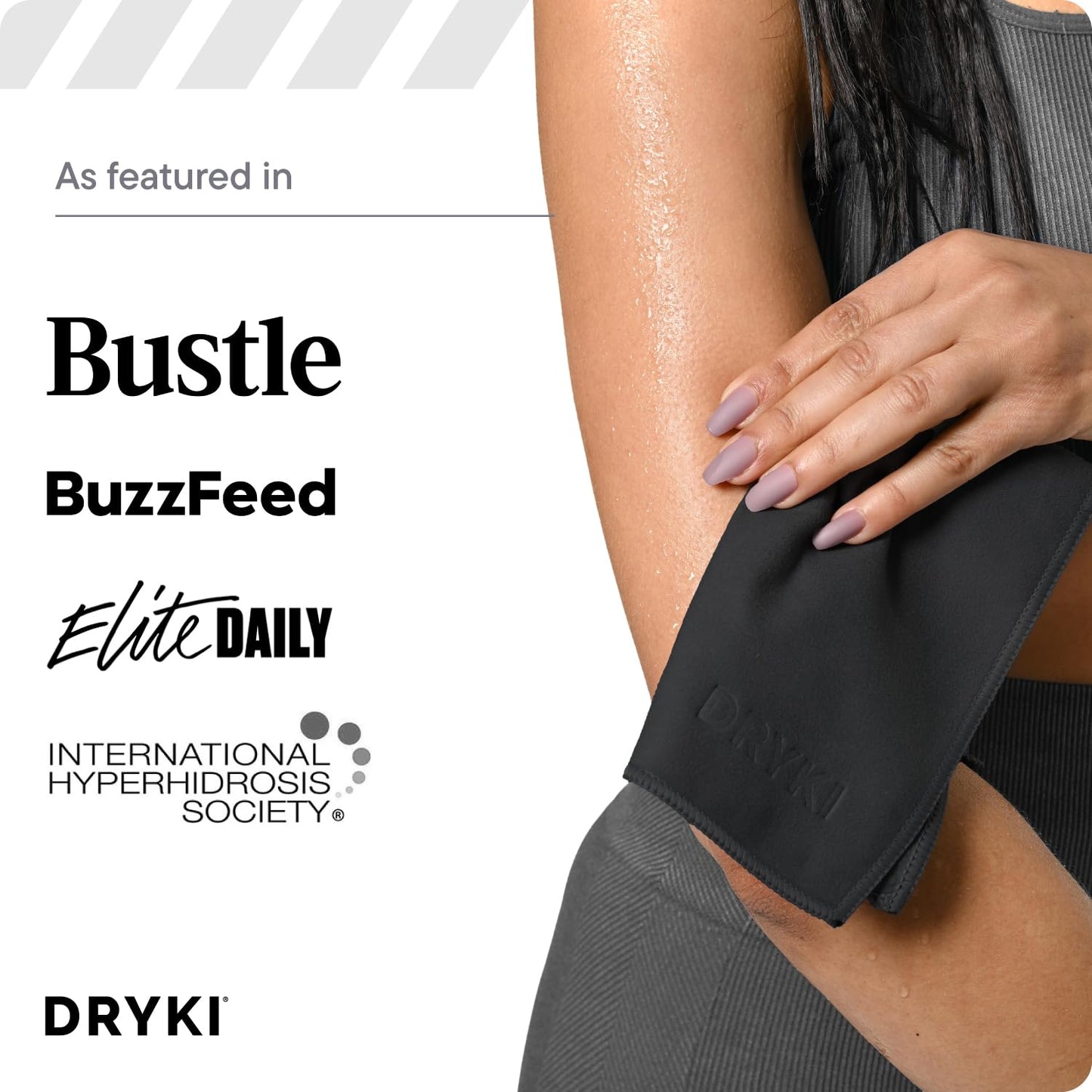 DRYKI Sweat Absorbing Handkerchiefs - The Original Pocket-Sized Sweat Towels - Quick-Dry Microfiber Sweat Rags for Face, Hands, & Body - Men & Women - Gym, Sports, and Work (Black: 5 Pack)