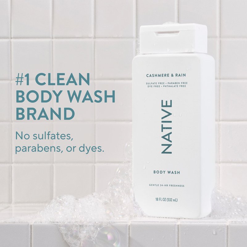Native Body Wash Contains Naturally Derived Ingredients | For Women & Men, Sulfate, Paraben, & Dye Free Leaving Skin Soft and Hydrated | Cashmere & Rain 18 oz