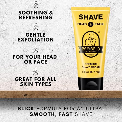 Bee Bald SHAVE Premium Shaving Cream Goes On Light & Slick That's Incredibly Smooth & Quick For Both Face And Head, 6 Fl Oz