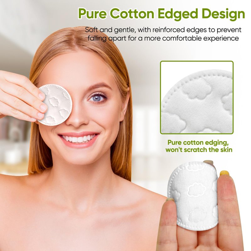 Boxed 300-Count Embossed Cotton Rounds – 3 Unique Patterns, Lint-Free, Dual-Sided, Soft & Durable, Ideal for Makeup Removal, Skincare, Nail Polish, and Baby Care