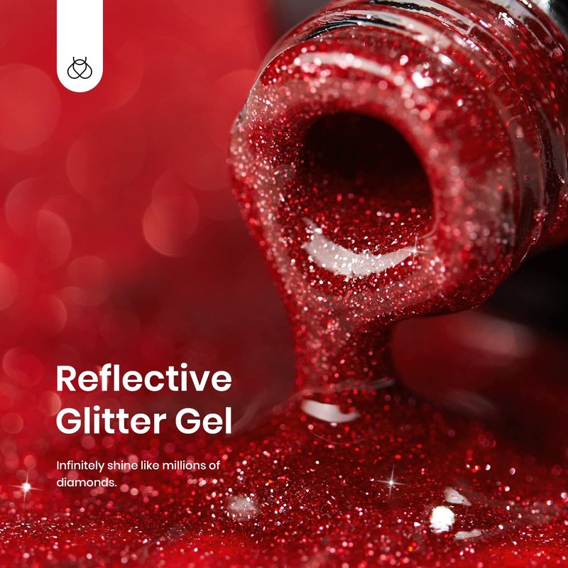 Beetles Red Gel Nail Polish - 15ml Sparkly Glitter Diamond Red Gel Polish for Girls & Women - Soak Off, UV Nail Lamp Included Gift for Women