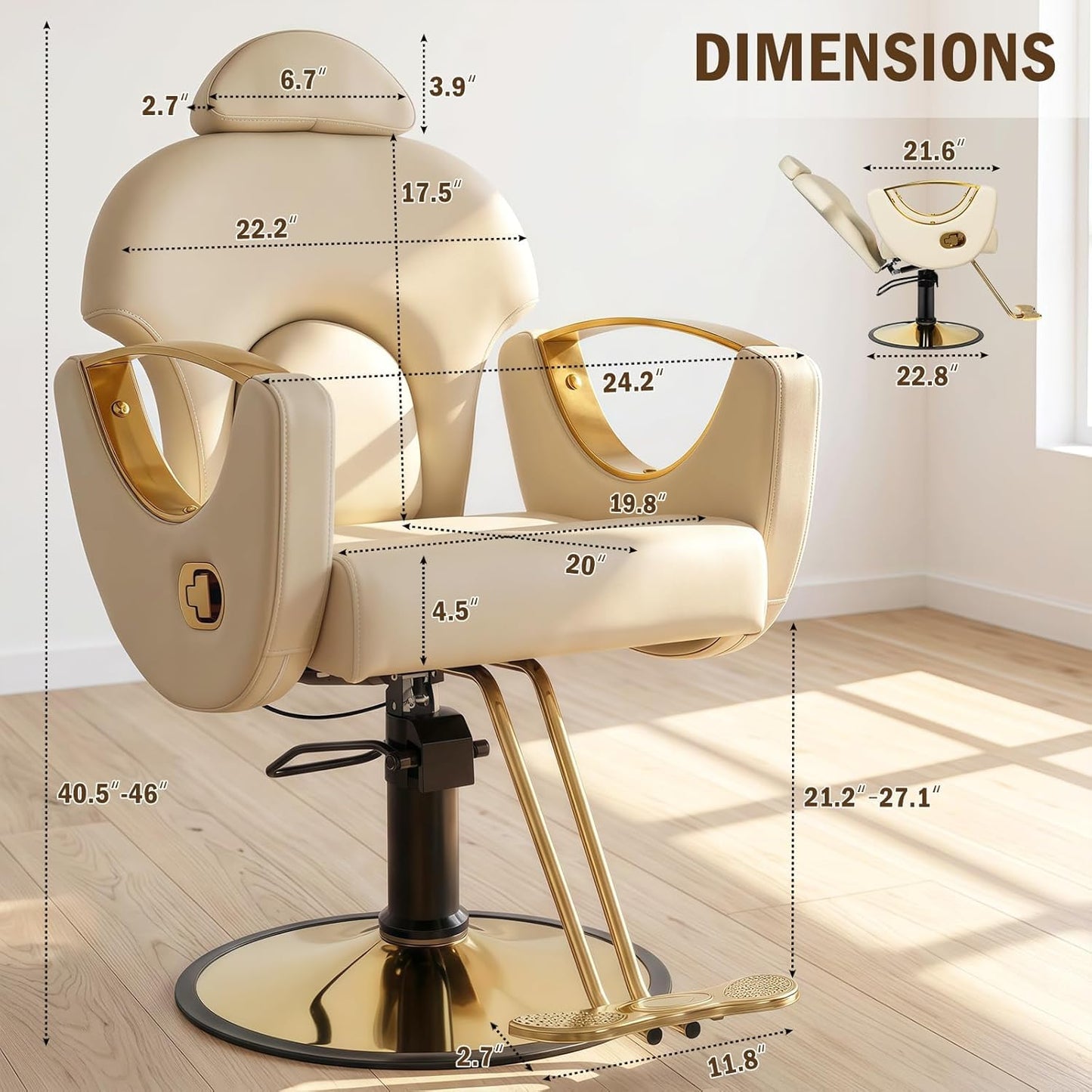 Tythical Salon Barber Chair for Hair Stylist, Reclining Salon Chairs with Heavy Duty Hydraulic Pump Multi-Function Shampoo Tattoo Beauty Salon Hairdresser Armchair for Home Beauty Barbershop, Beige