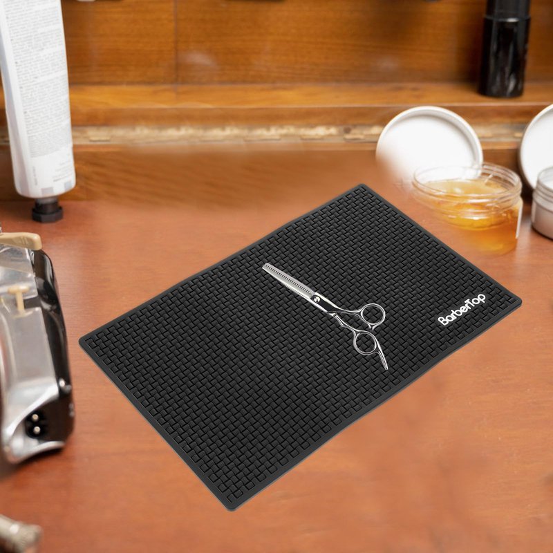 Angoily Barber Mat Silicone Anti-Slip Pad for Salon Station Organizer Hair Styling Tools Heat Resistant Waterproof Countertop Work Mat 11.81X7.48 Inch