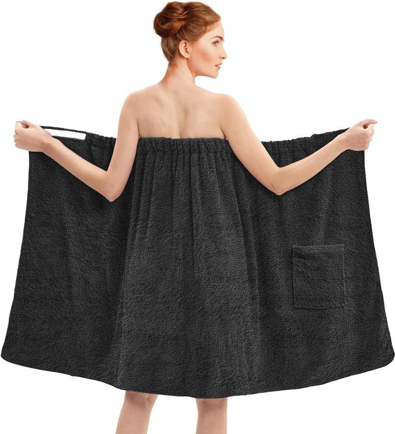 Premium Cotton Terry Women's Towel Wrap - Super Soft Bath Robe with Pockets for Spa & After Shower