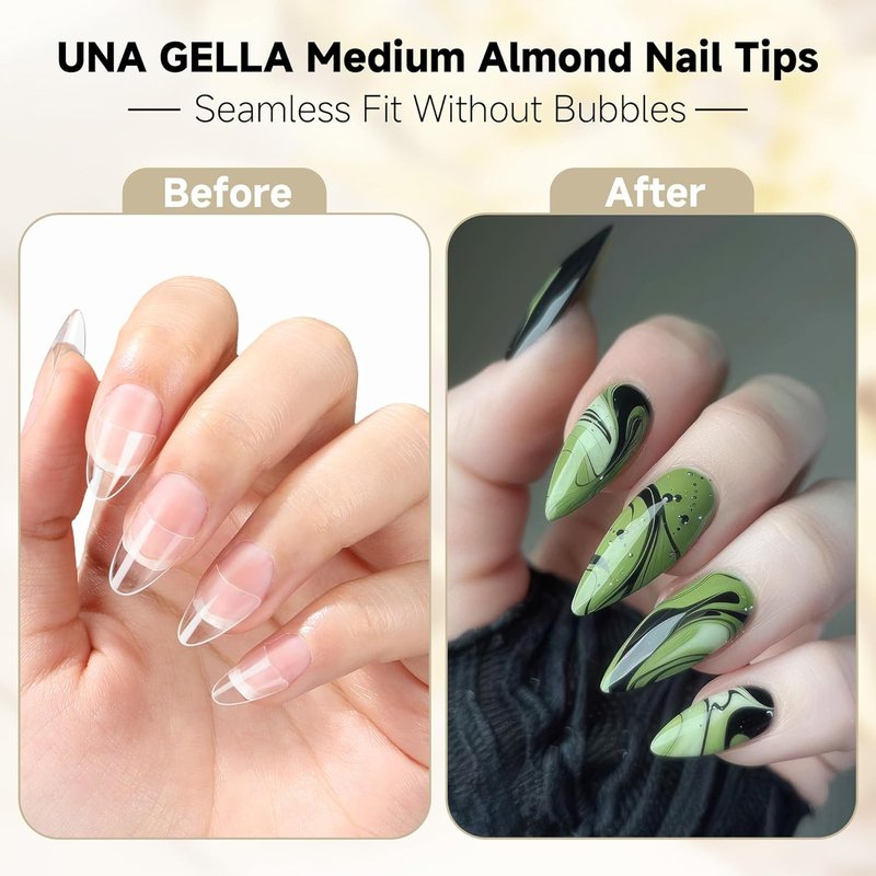 Gel Nail Kit - 312PCS Acrylic Almond Nail Tips with Strong Nail Glue | 12 Sizes for DIY Home Salon