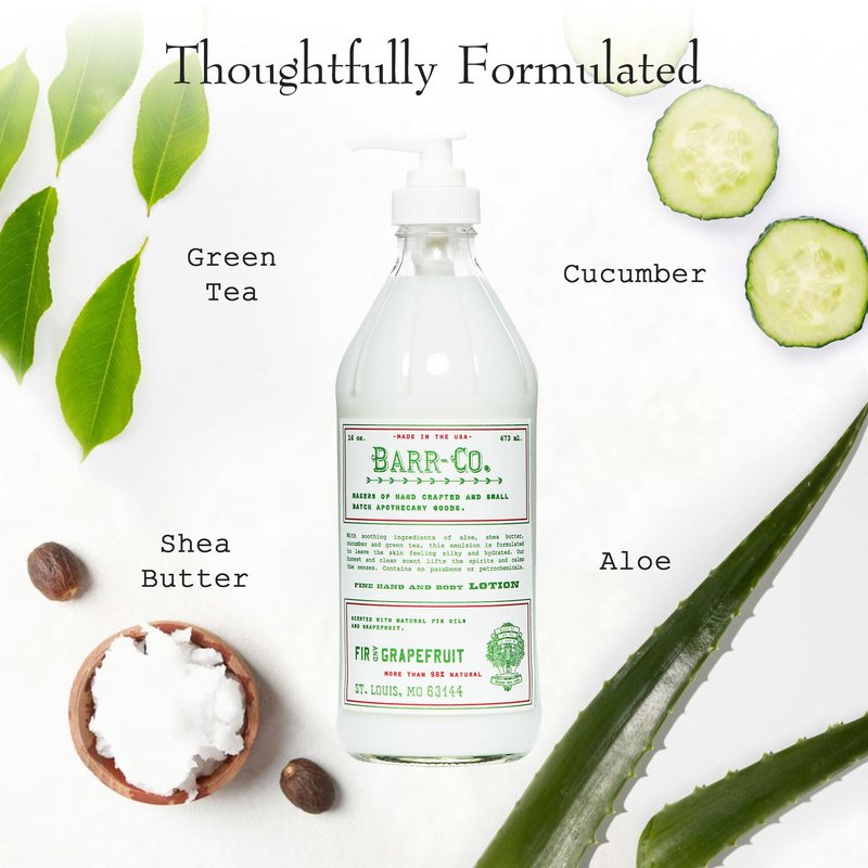 BARR-CO. Fir & Grapefruit Scent Shea Butter Lotion for Dry Skin, Bright Grapefruit and Cooling Balsam, Shea Moisturizing Lotion for Sensitive Skin, 16 fl oz
