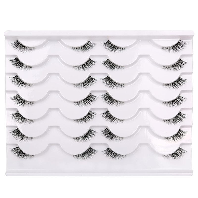 Skiennix Half False Eyelashes - Natural Wispy Cat Eye Look | 14 Pairs of Faux Mink Accent Lashes