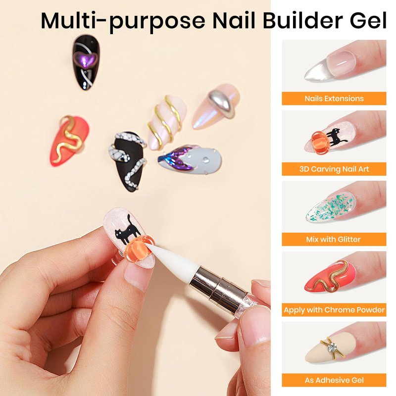 MIZHSE Solid Builder Gel - 1 oz Clear Non Stick Hand Hard Gel with 6 Colors Chrome Powder Nail Form Extension Kit for Nail Salon Home DIY