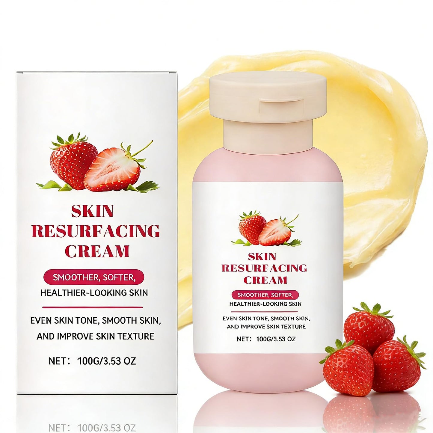 Soelegant Strawberry Skin Resurfacing Cream with Lactic Acid - Exfoliating Body Cream for Bumpy Rough Skin on Arms Legs, Deep Hydration Moisturizing, Smoothing & Renewal, 3.53 OZ