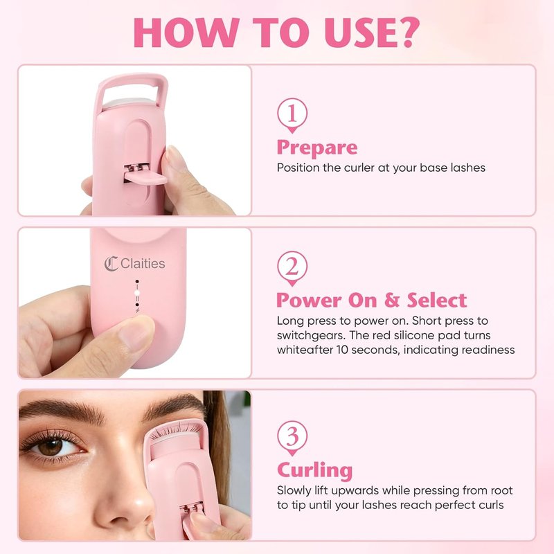 Skiennix Heated Eyelash Curler - Quick 10s Heat, Mini Burn-Proof Design, 24H Hold, Type-C Rechargeable