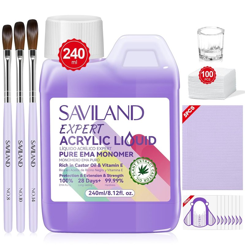 SAVILAND 8oz EMA Acrylic Liquid Monomer - Odorless Professional Nail Monomer Kit for Acrylics