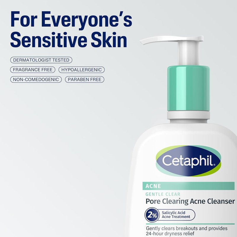 Cetaphil Gentle Clear Acne Cleanser - Foaming Gel for Sensitive Skin | 8 Fl Oz with 2% Salicylic Acid